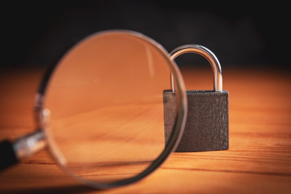 magnifying glass and lock