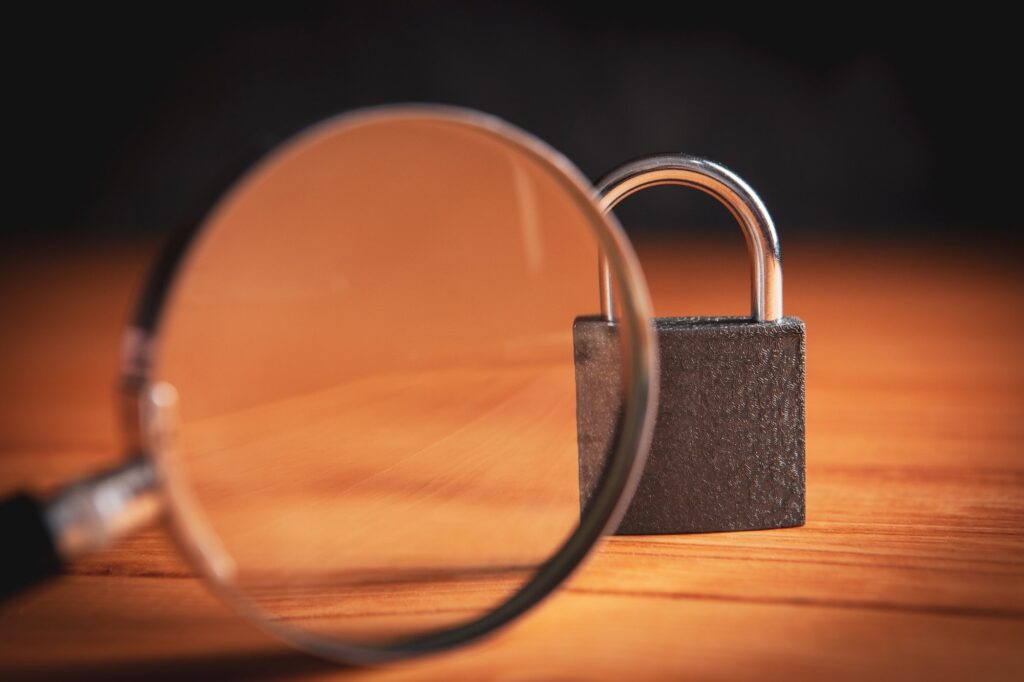magnifying glass and lock