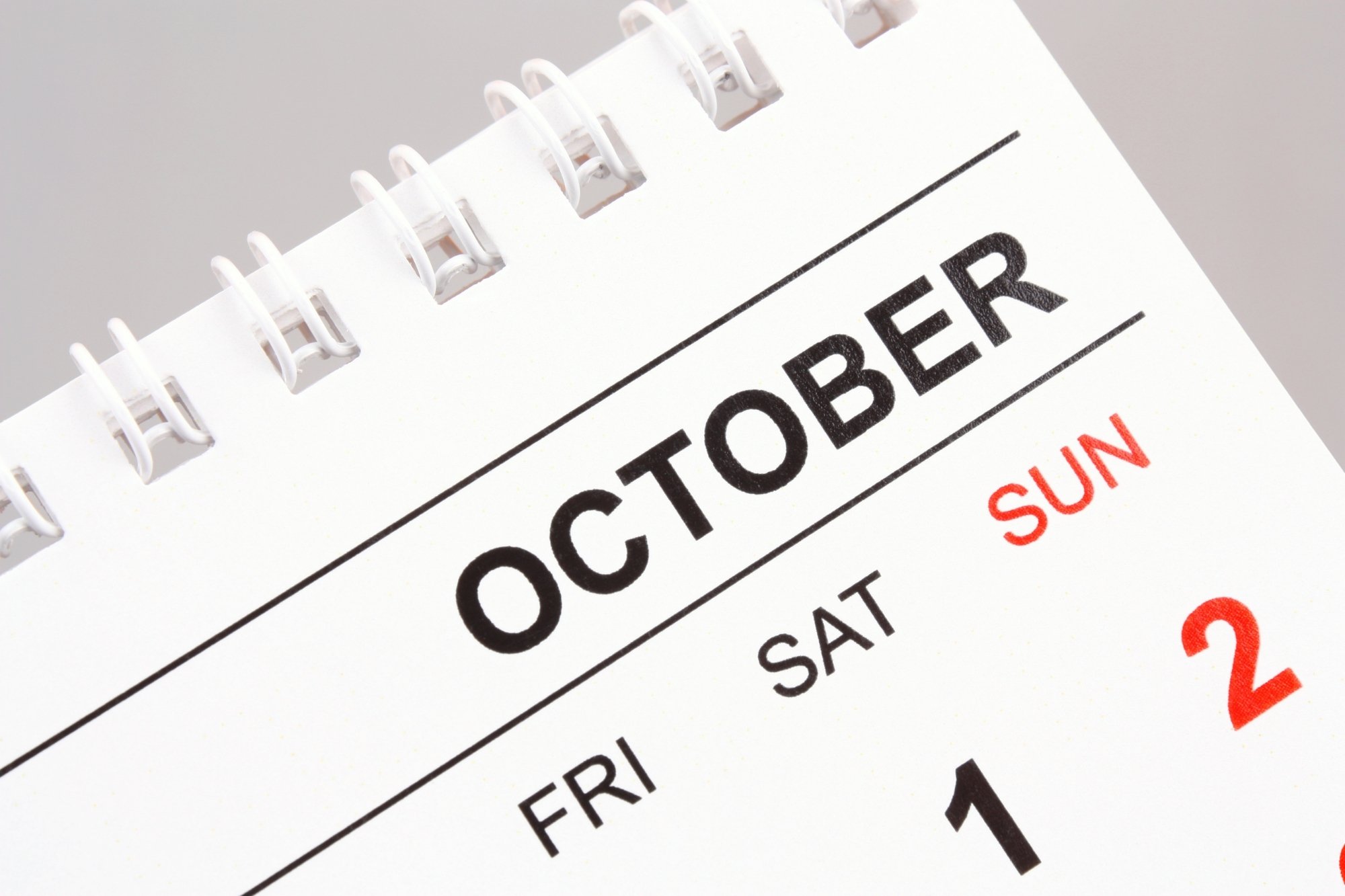 calendar in month of october