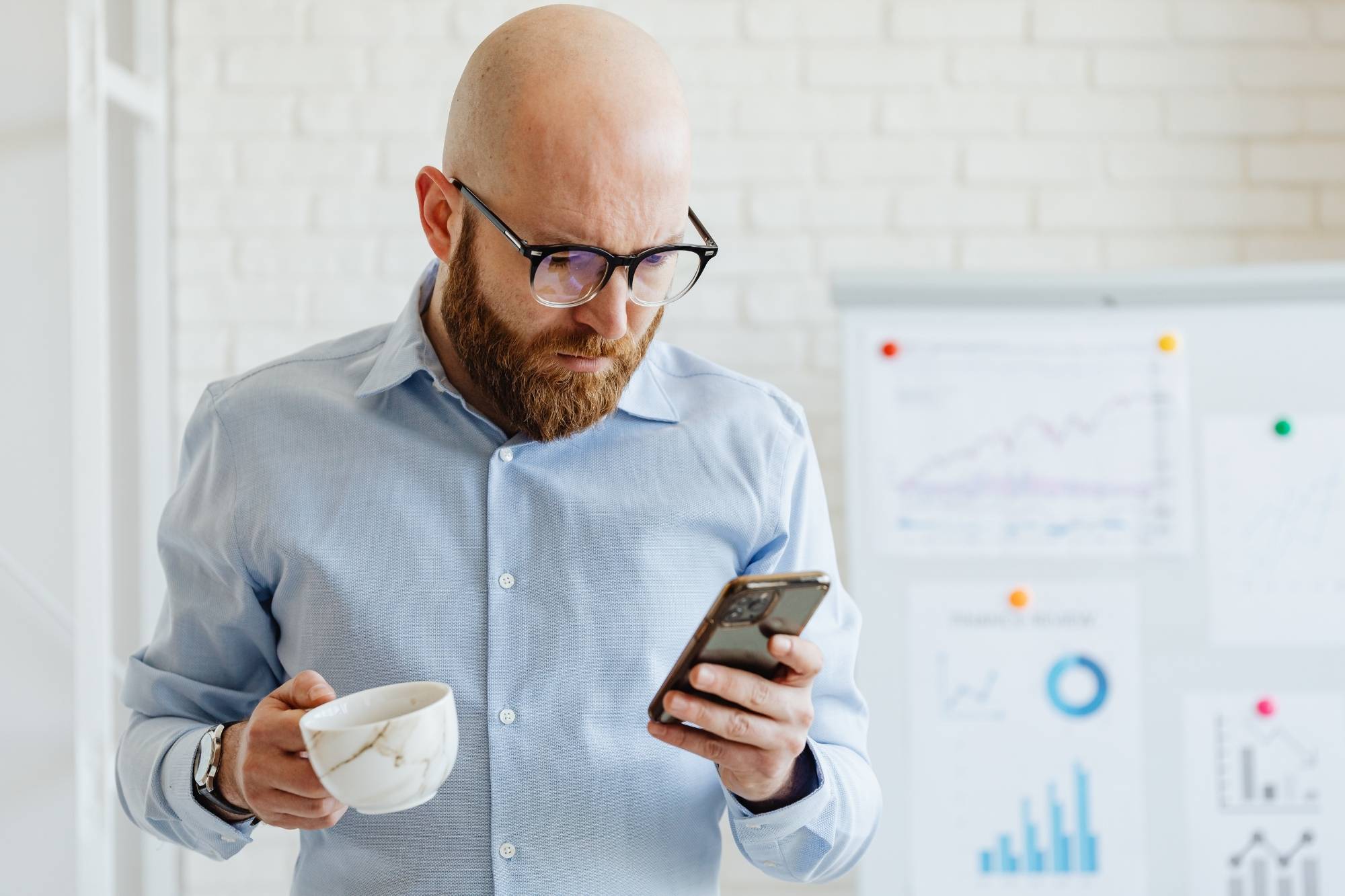 healthcare professional reading a text message