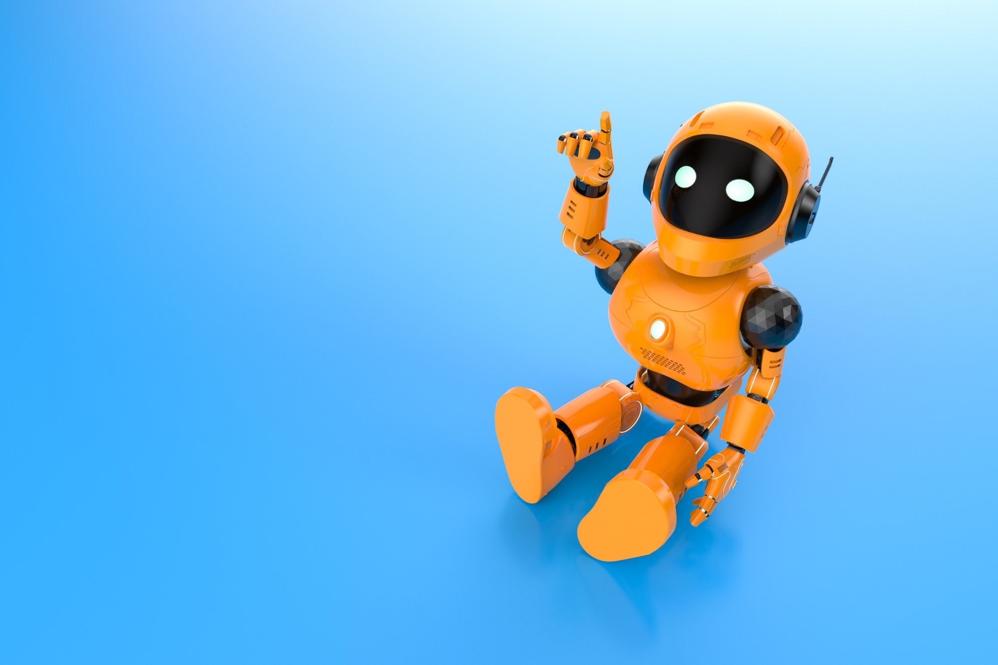 small yellow robot pointing upward