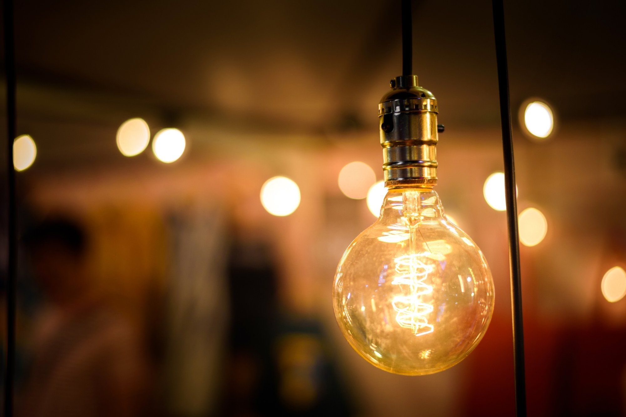 turned on yellow light bulb