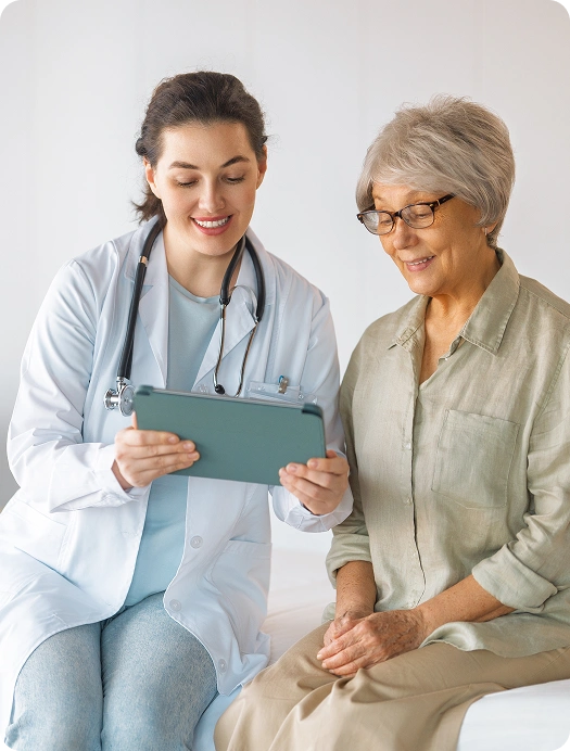 A doctor talking to the patient