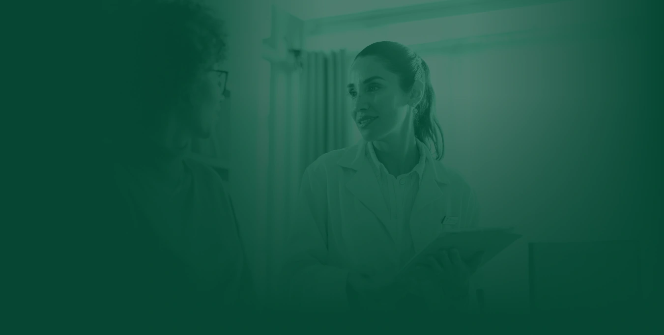 Doctor and patient talking with a green overlay