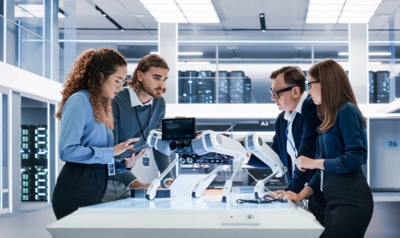 Portrait of a Young Team of Multicultural Engineers Use Computers
