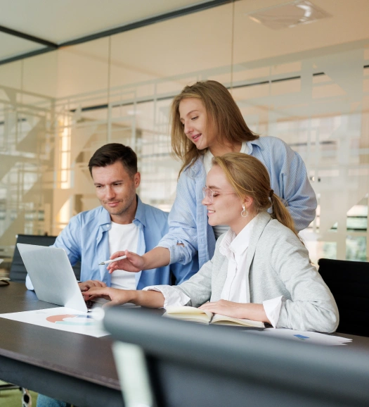 Team collaborates on a project in office setting