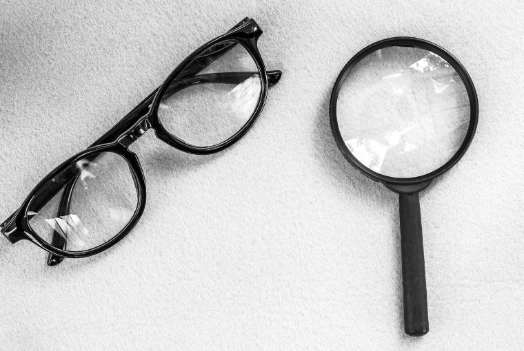 eye glass and magnifying glass
