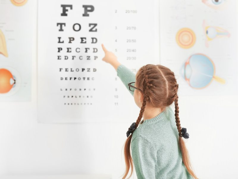 child reading an eye chart test
